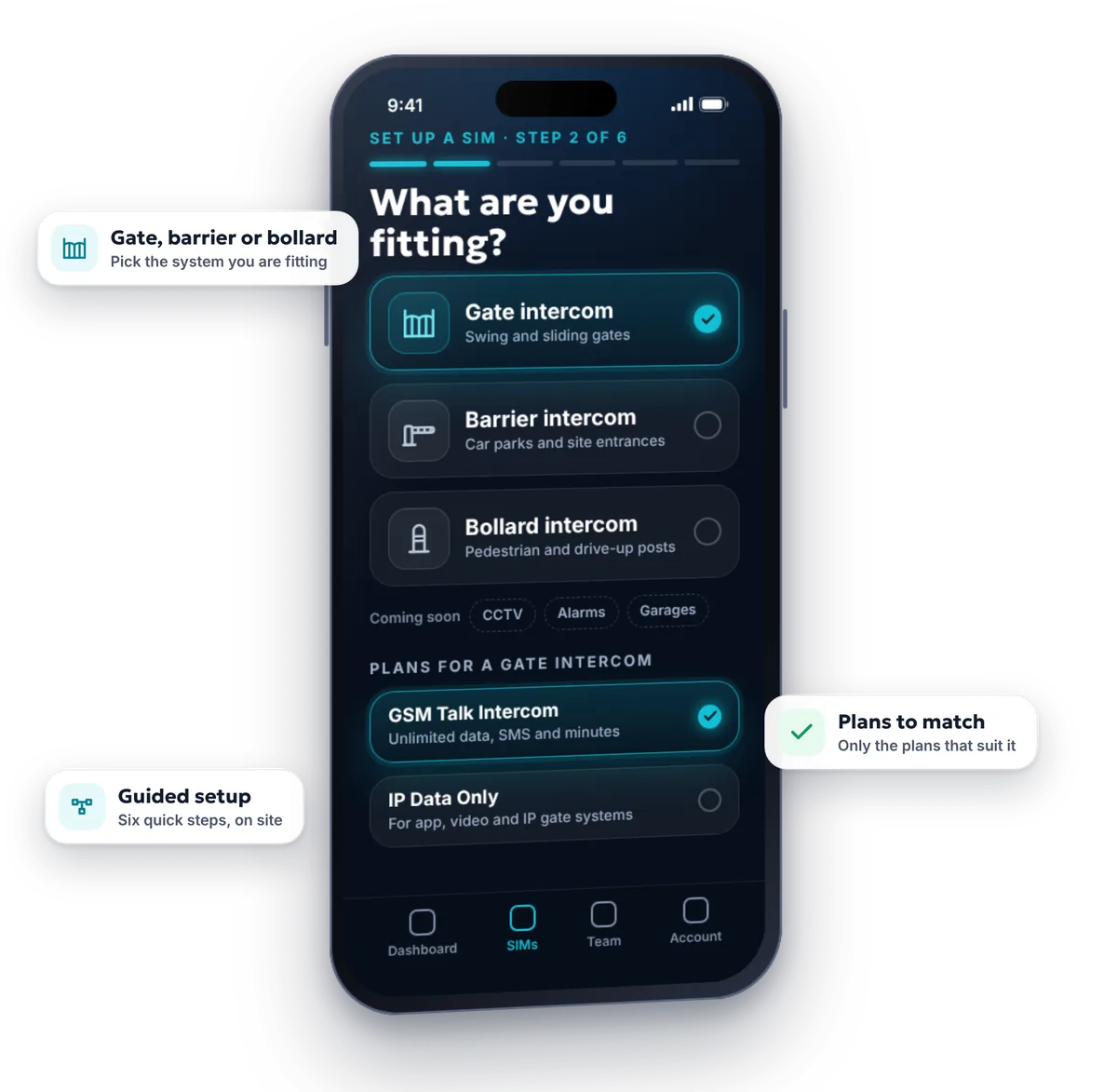 Choosing a gate, barrier or bollard intercom in the Lynix trade app